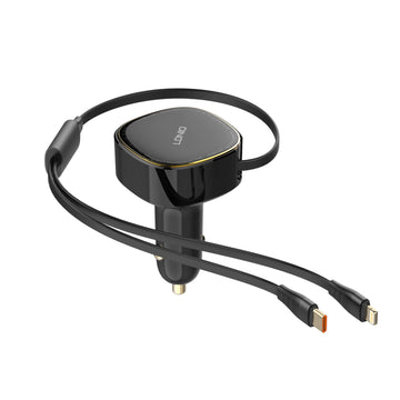 Ldnio 30W Car Charger with Type C & Lightning Retractable Cables -C107